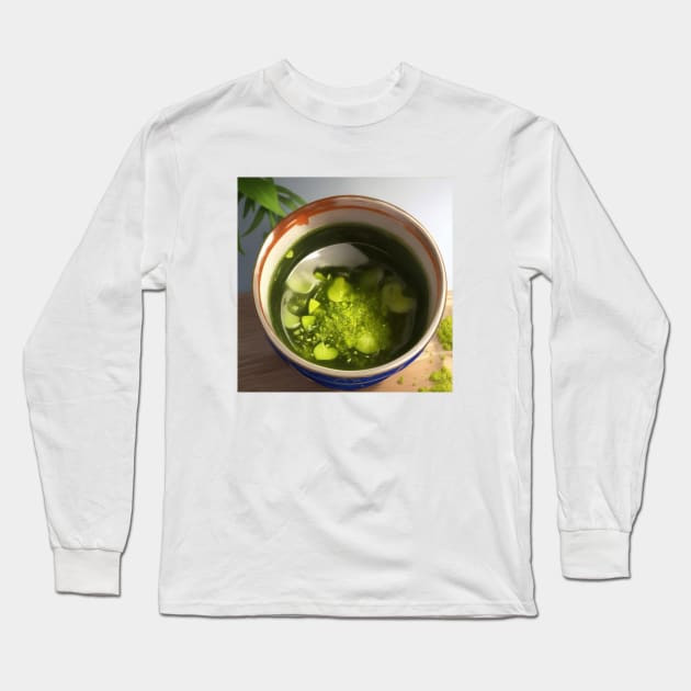 Matcha Green Tea Japanese Cup Long Sleeve T-Shirt by Flowering Away